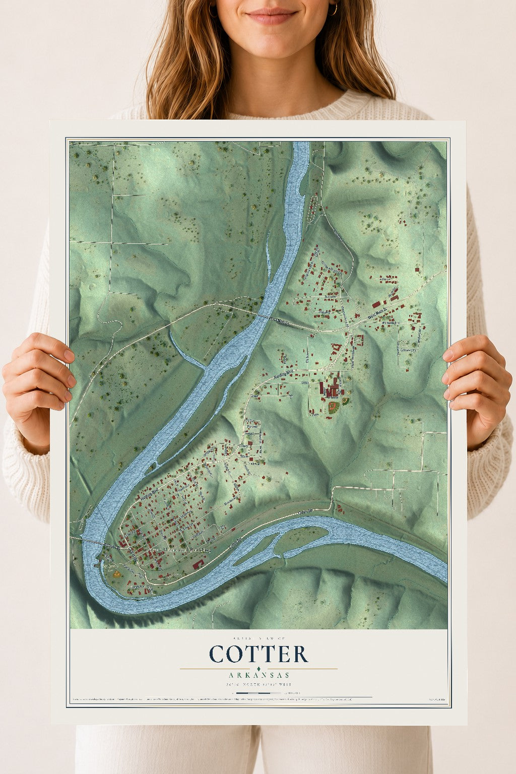 Map of Cotter, Arkansas, 18 x 24 inch unframed archival matte print