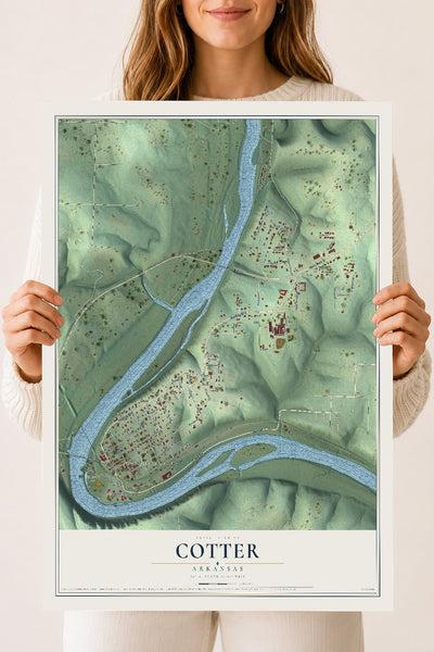 Map of Cotter, Arkansas, 18 x 24 inch unframed archival matte print