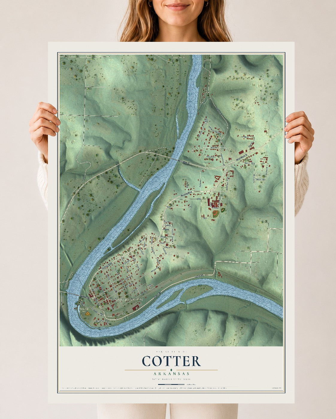 Map of Cotter, Arkansas, 24 x 36 inch unframed archival matte print
