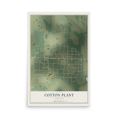 Map of Cotton Plant, Arkansas, 12 x 18 inch unframed archival matte print