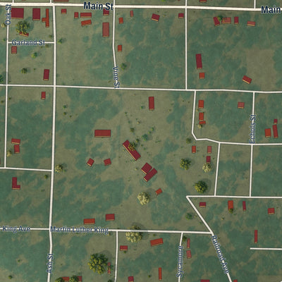 Close-up of the map of Cotton Plant, Arkansas print showing street and building detail