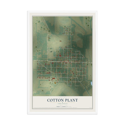 Map of Cotton Plant, Arkansas, 12 x 18 inch print in a white wood frame