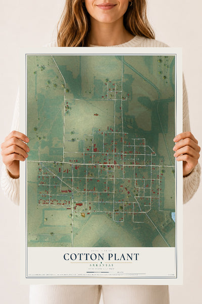 Map of Cotton Plant, Arkansas, 18 x 24 inch unframed archival matte print