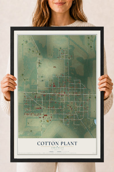 Map of Cotton Plant, Arkansas, 18 x 24 inch print in a black wood frame