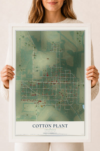 Map of Cotton Plant, Arkansas, 18 x 24 inch print in a white wood frame