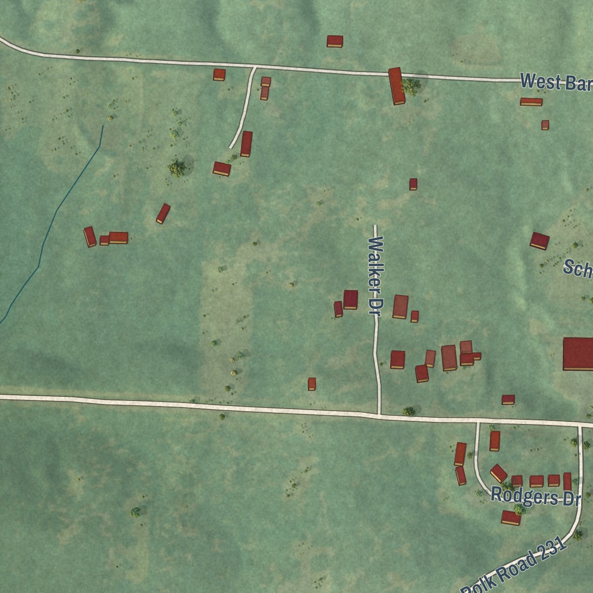Second close-up of the map of Cove, Arkansas print showing more streets and buildings