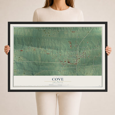 Map of Cove, Arkansas, 24 x 36 inch print in a black wood frame