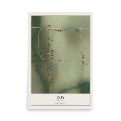 Map of Coy, Arkansas, 12 x 18 inch unframed archival matte print