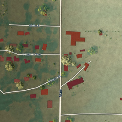 Close-up of the map of Coy, Arkansas print showing street and building detail