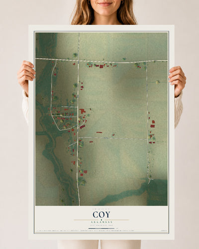 Map of Coy, Arkansas, 24 x 36 inch unframed archival matte print