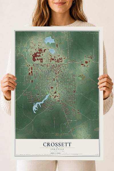 Map of Crossett, Arkansas, 18 x 24 inch unframed archival matte print