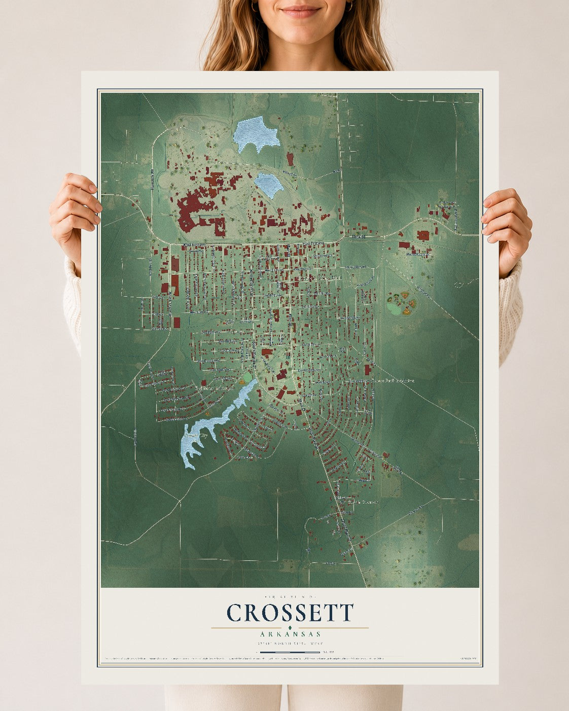 Map of Crossett, Arkansas, 24 x 36 inch unframed archival matte print