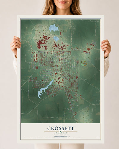 Map of Crossett, Arkansas, 24 x 36 inch unframed archival matte print