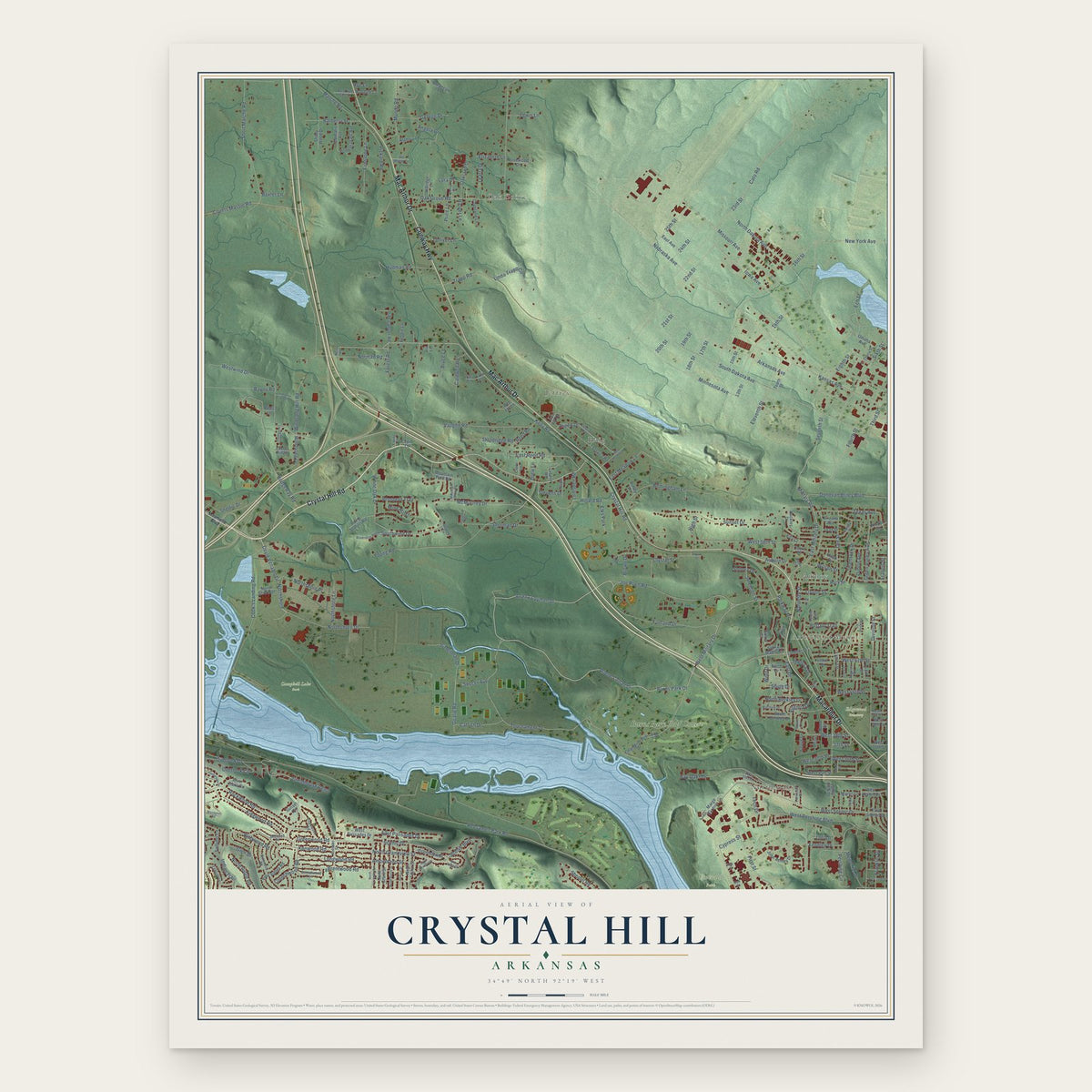 Crystal Hill, Arkansas map print, the full design