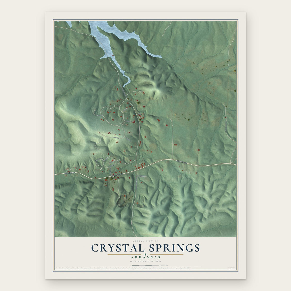 Crystal Springs, Arkansas map print, the full design