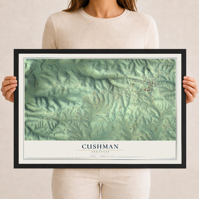 Map of Cushman, Arkansas, 12 x 18 inch print in a black wood frame