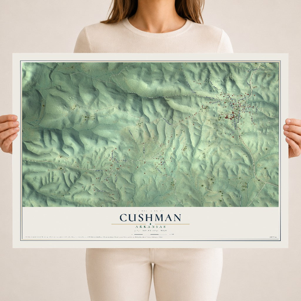 Map of Cushman, Arkansas, 18 x 24 inch unframed archival matte print