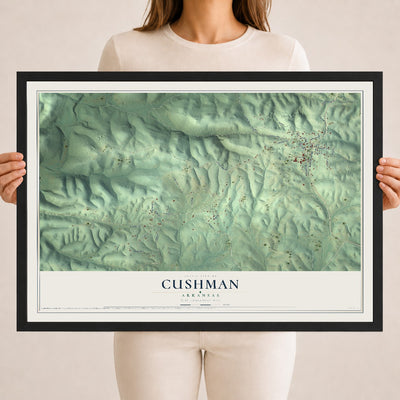 Map of Cushman, Arkansas, 18 x 24 inch print in a black wood frame