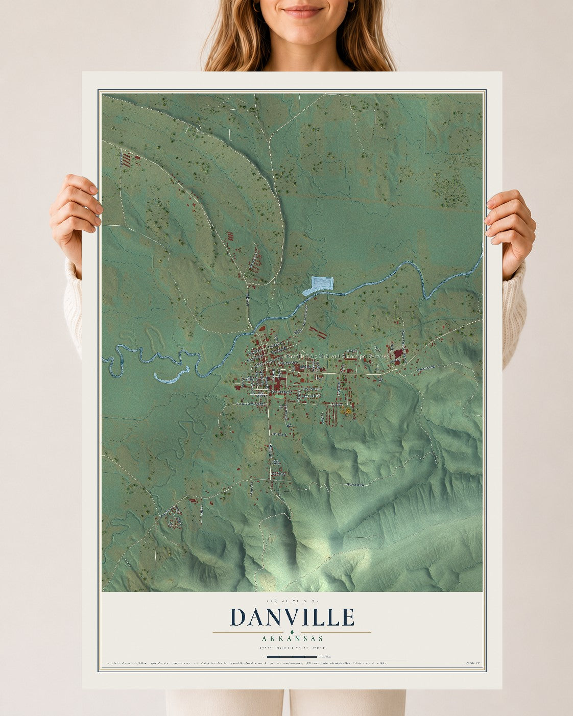 Map of Danville, Arkansas, 24 x 36 inch unframed archival matte print