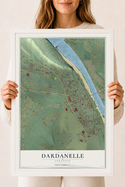 Map of Dardanelle, Arkansas, 18 x 24 inch print in a white wood frame