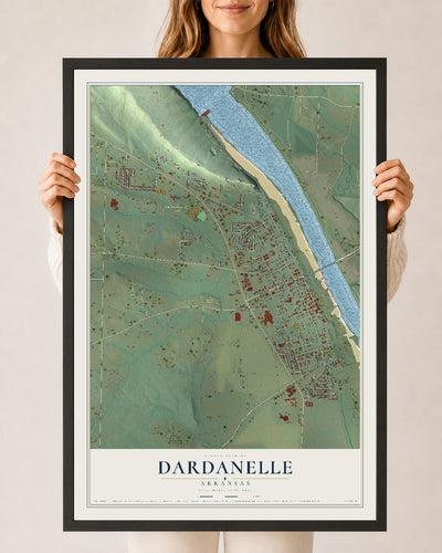 Map of Dardanelle, Arkansas, 24 x 36 inch print in a black wood frame