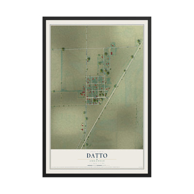 Map of Datto, Arkansas, 12 x 18 inch print in a black wood frame