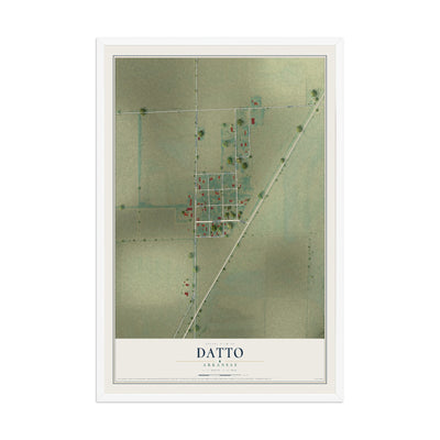 Map of Datto, Arkansas, 12 x 18 inch print in a white wood frame