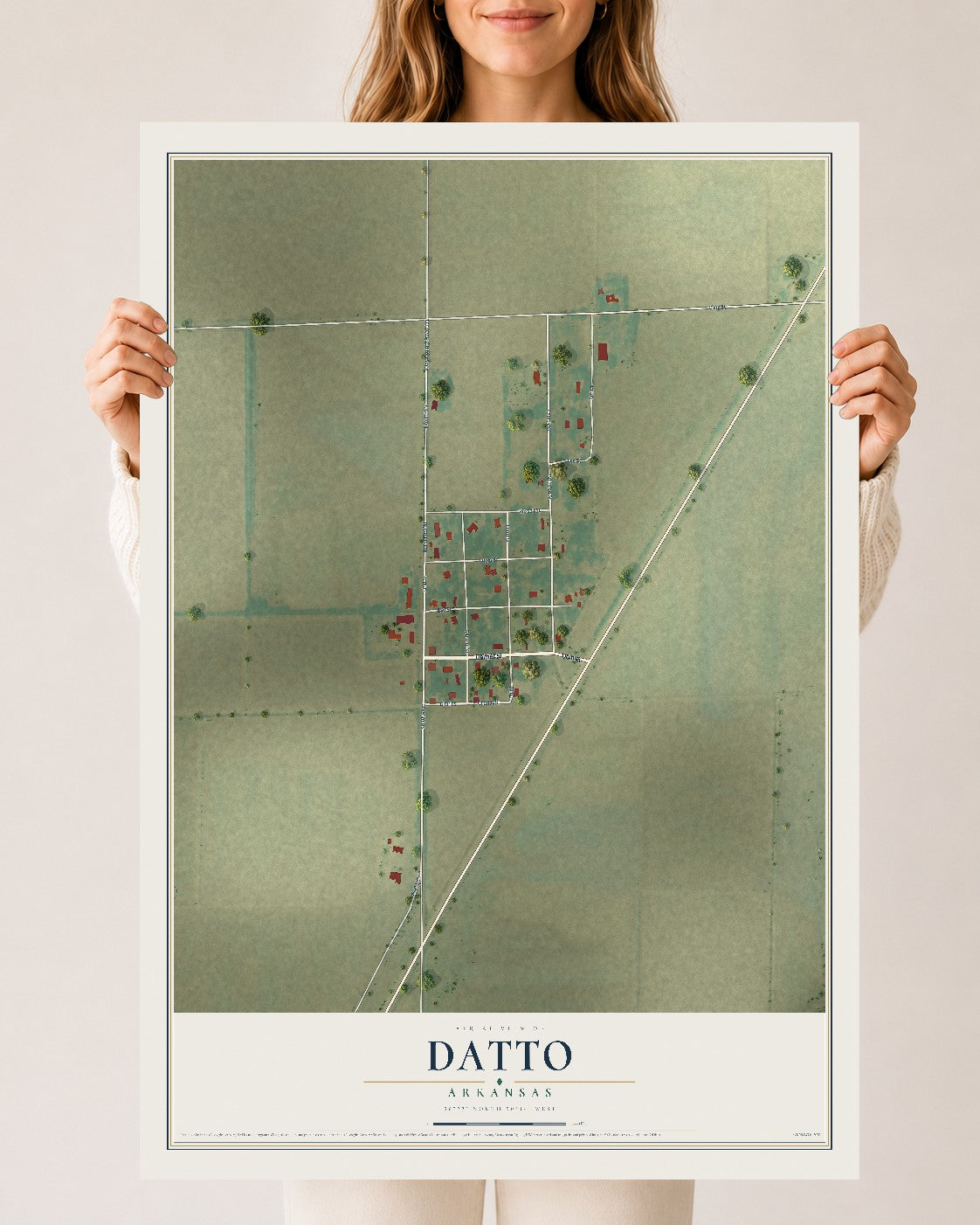 Map of Datto, Arkansas, 24 x 36 inch unframed archival matte print