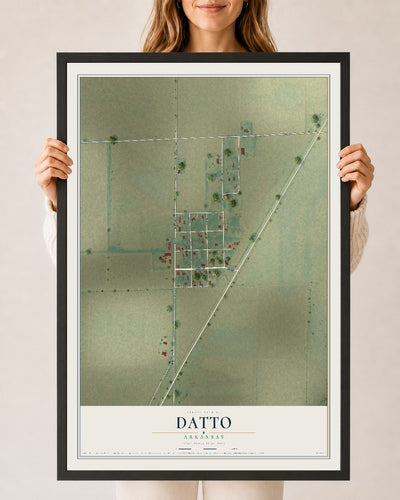 Map of Datto, Arkansas, 24 x 36 inch print in a black wood frame