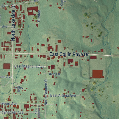 Second close-up of the map of De Queen, Arkansas print showing more streets and buildings