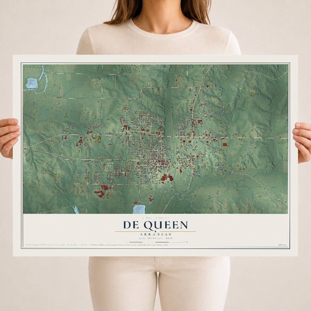 Map of De Queen, Arkansas, 18 x 24 inch unframed archival matte print
