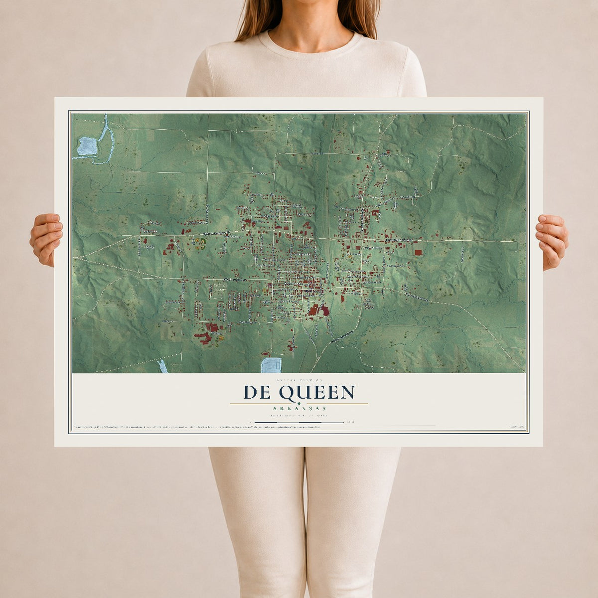 Map of De Queen, Arkansas, 24 x 36 inch unframed archival matte print