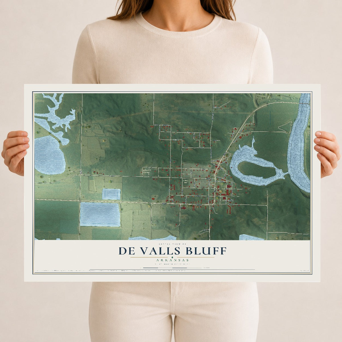 Map of De Valls Bluff, Arkansas, 12 x 18 inch unframed archival matte print