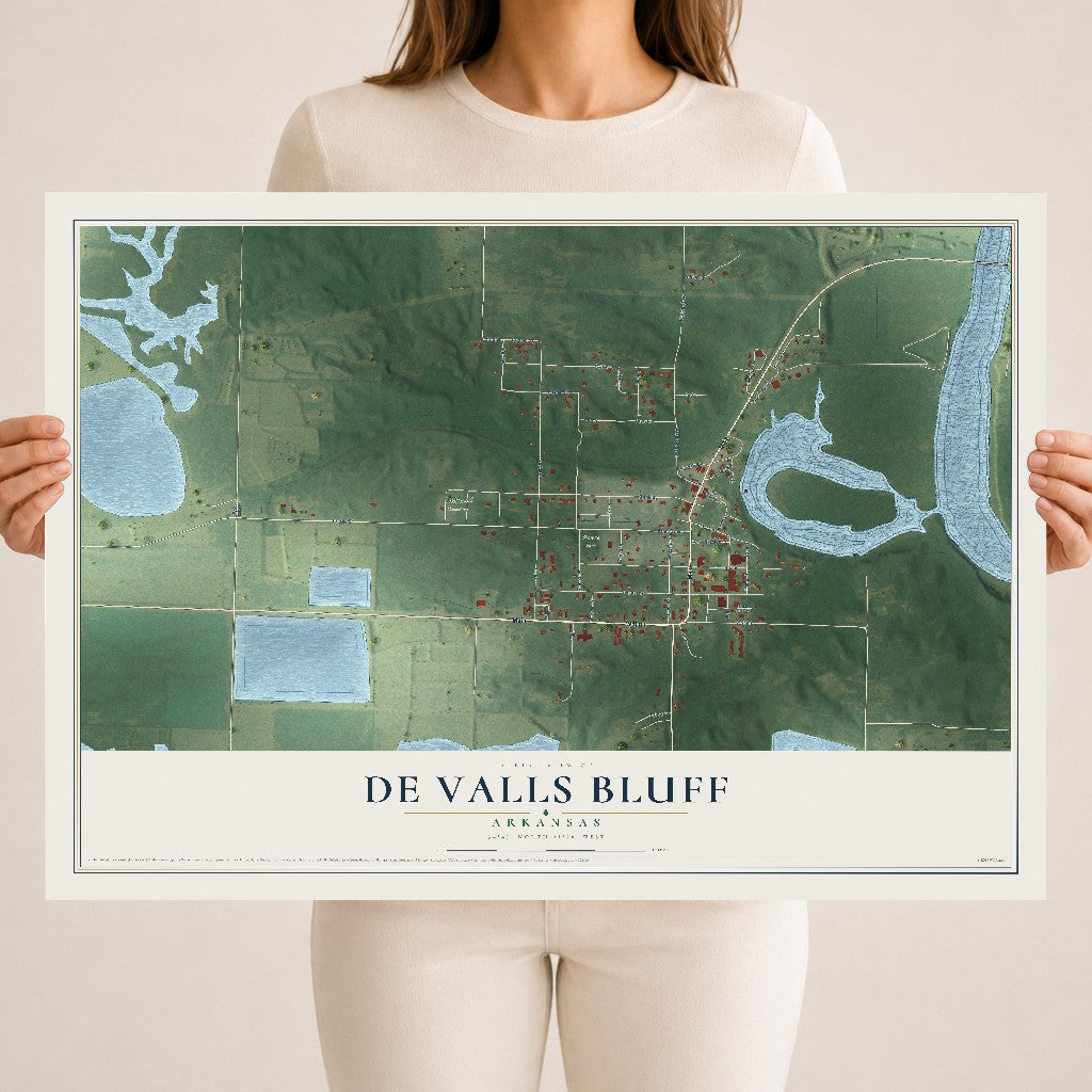 Map of De Valls Bluff, Arkansas, 18 x 24 inch unframed archival matte print