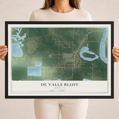 Map of De Valls Bluff, Arkansas, 18 x 24 inch print in a black wood frame