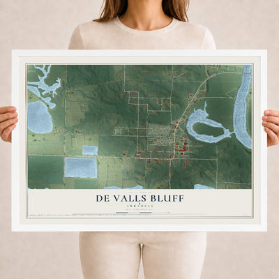 Map of De Valls Bluff, Arkansas, 18 x 24 inch print in a white wood frame