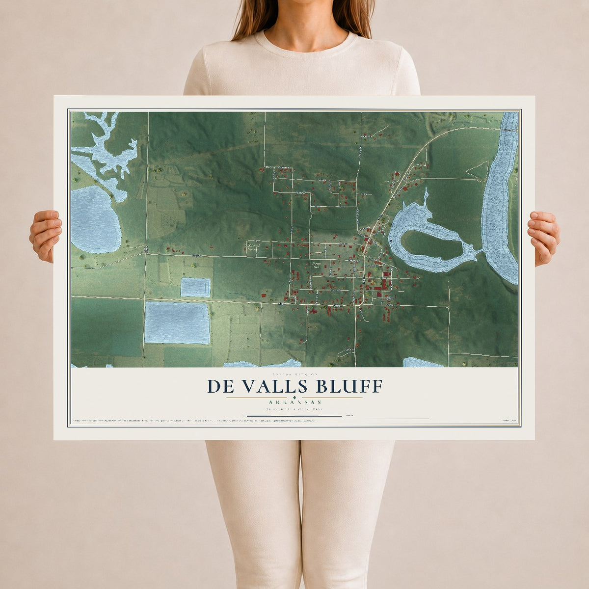Map of De Valls Bluff, Arkansas, 24 x 36 inch unframed archival matte print