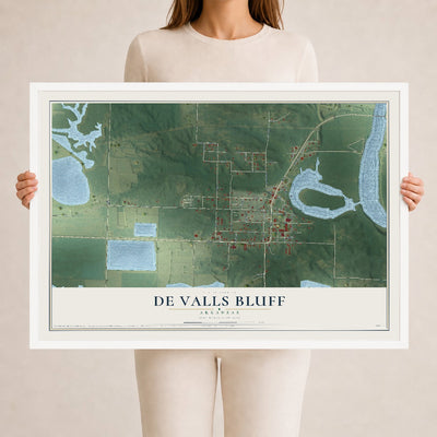Map of De Valls Bluff, Arkansas, 24 x 36 inch print in a white wood frame