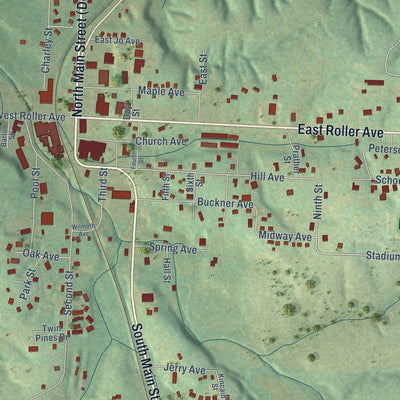 Close-up of the map of Decatur, Arkansas print showing street and building detail