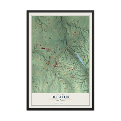 Map of Decatur, Arkansas, 12 x 18 inch print in a black wood frame