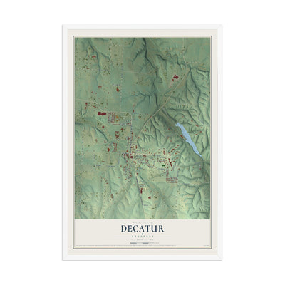 Map of Decatur, Arkansas, 12 x 18 inch print in a white wood frame