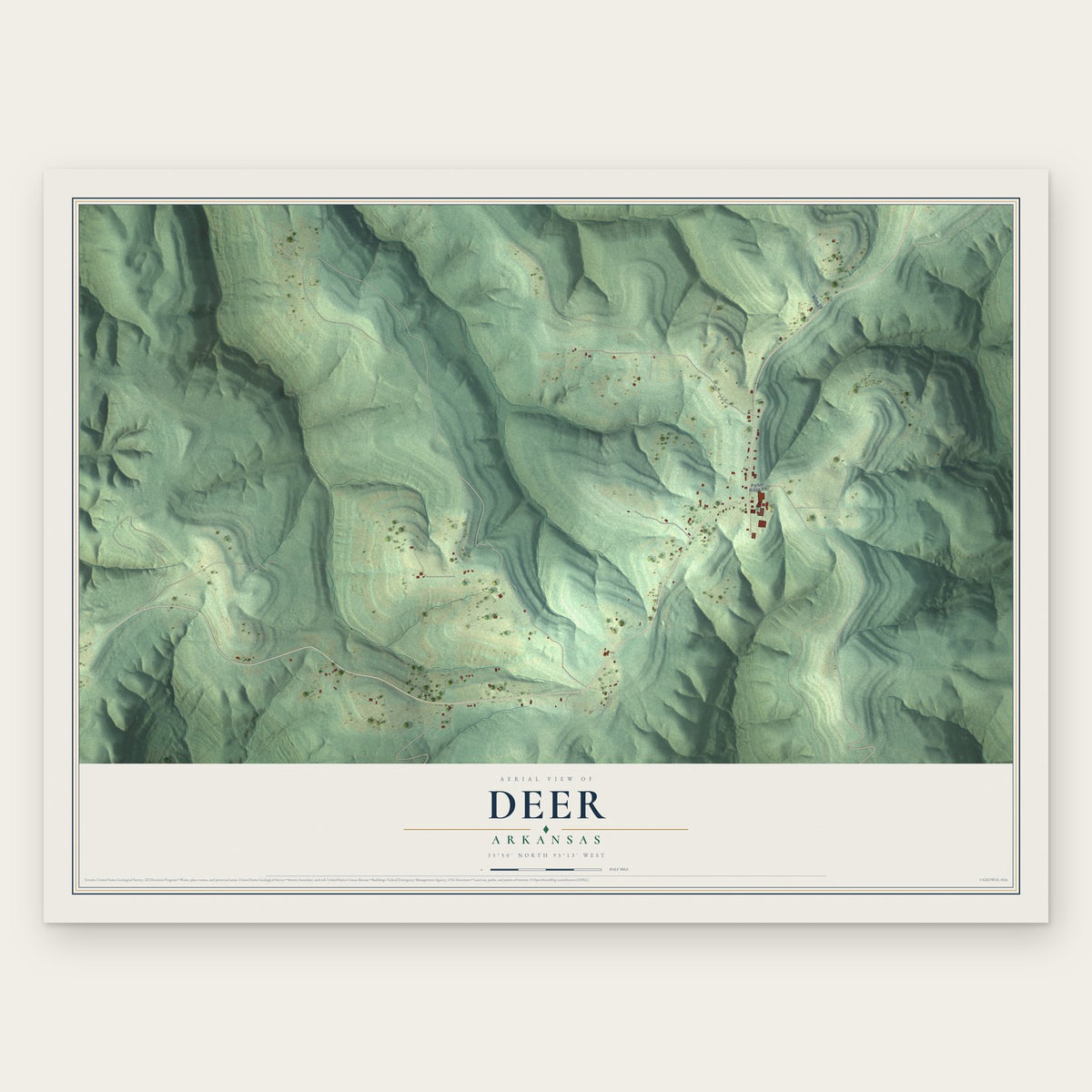 Deer, Arkansas map print, the full design