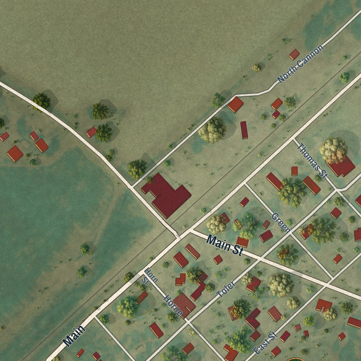 Close-up of the map of Delaplaine, Arkansas print showing street and building detail