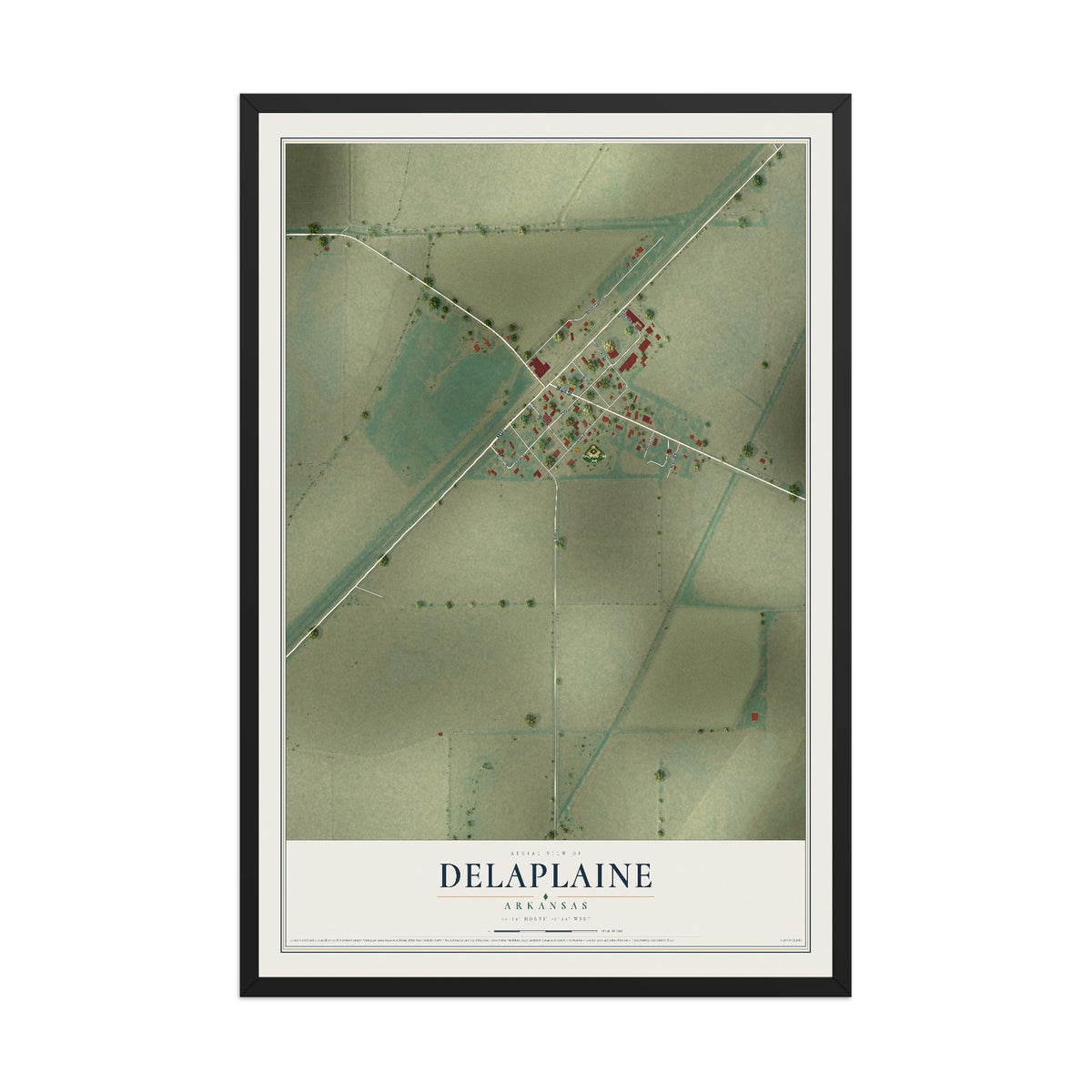 Map of Delaplaine, Arkansas, 12 x 18 inch print in a black wood frame