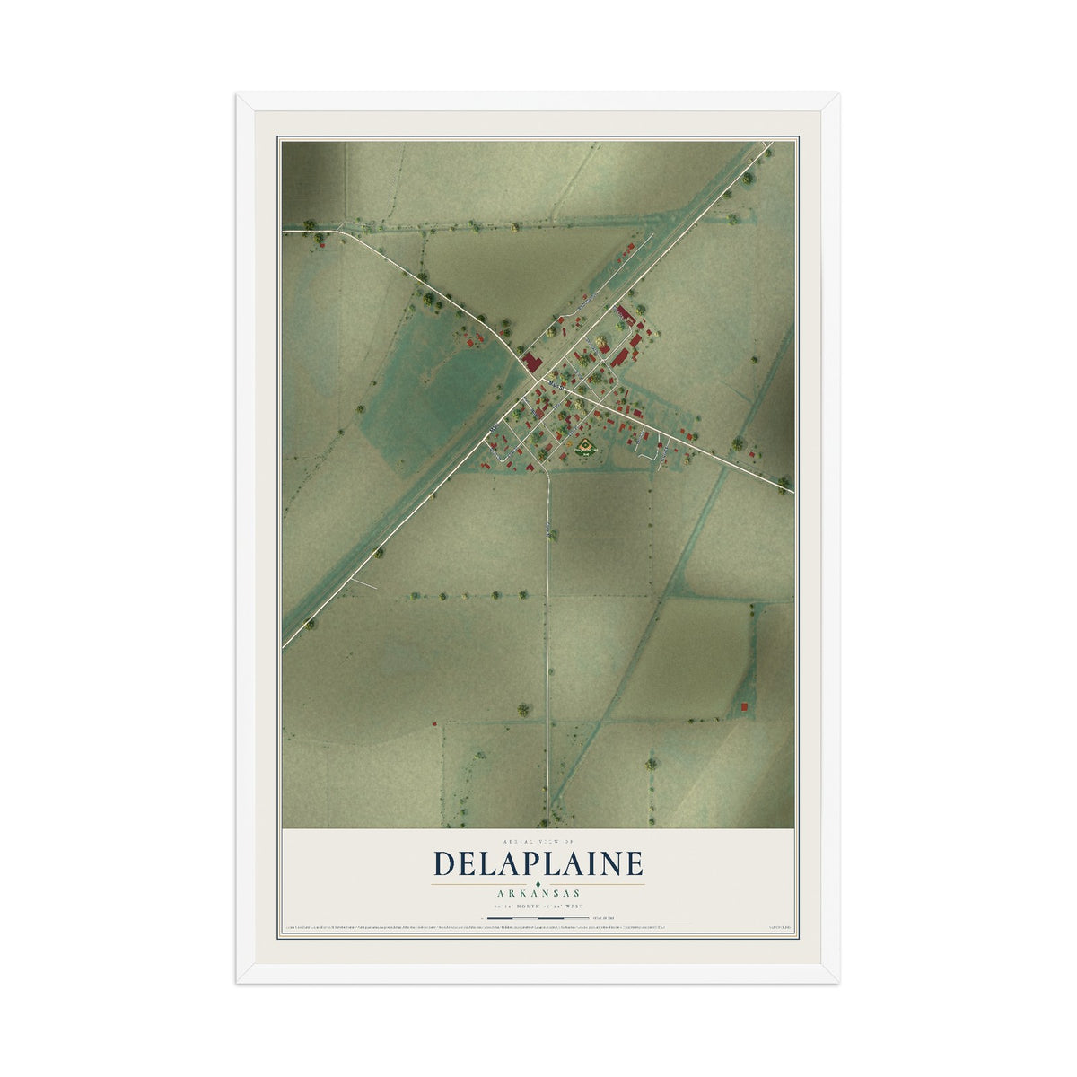 Map of Delaplaine, Arkansas, 12 x 18 inch print in a white wood frame