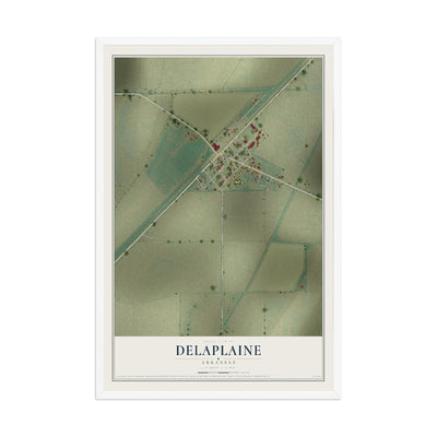 Map of Delaplaine, Arkansas, 12 x 18 inch print in a white wood frame