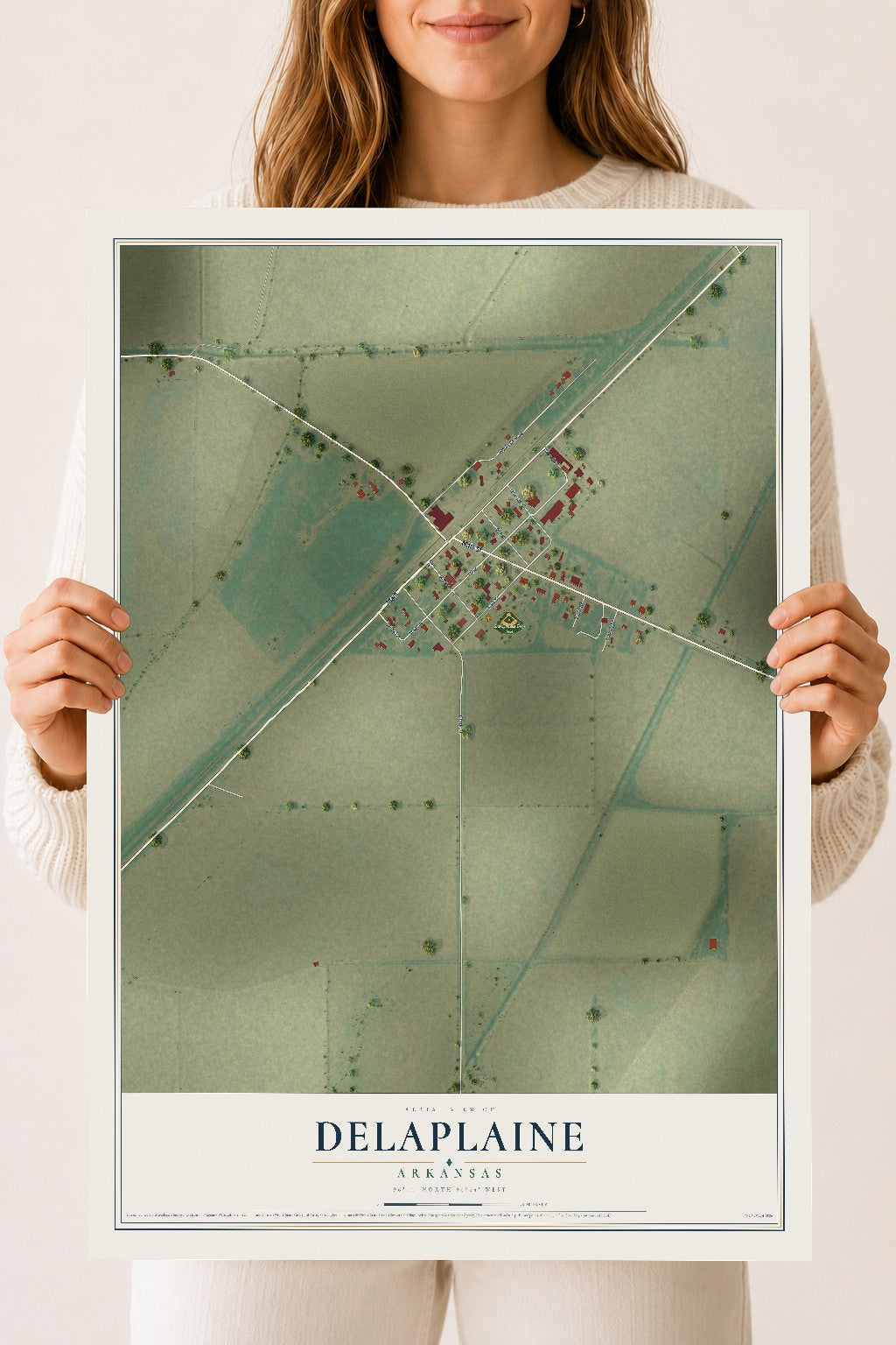 Map of Delaplaine, Arkansas, 18 x 24 inch unframed archival matte print