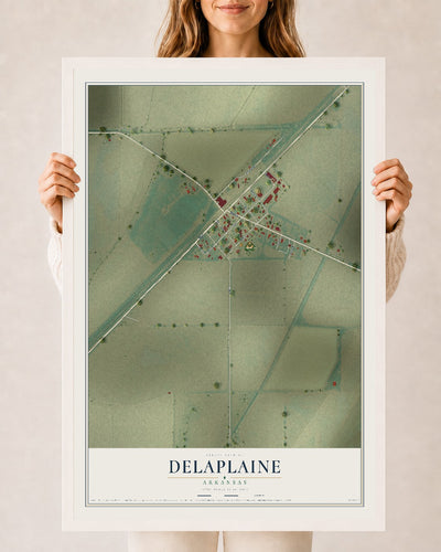 Map of Delaplaine, Arkansas, 24 x 36 inch print in a white wood frame