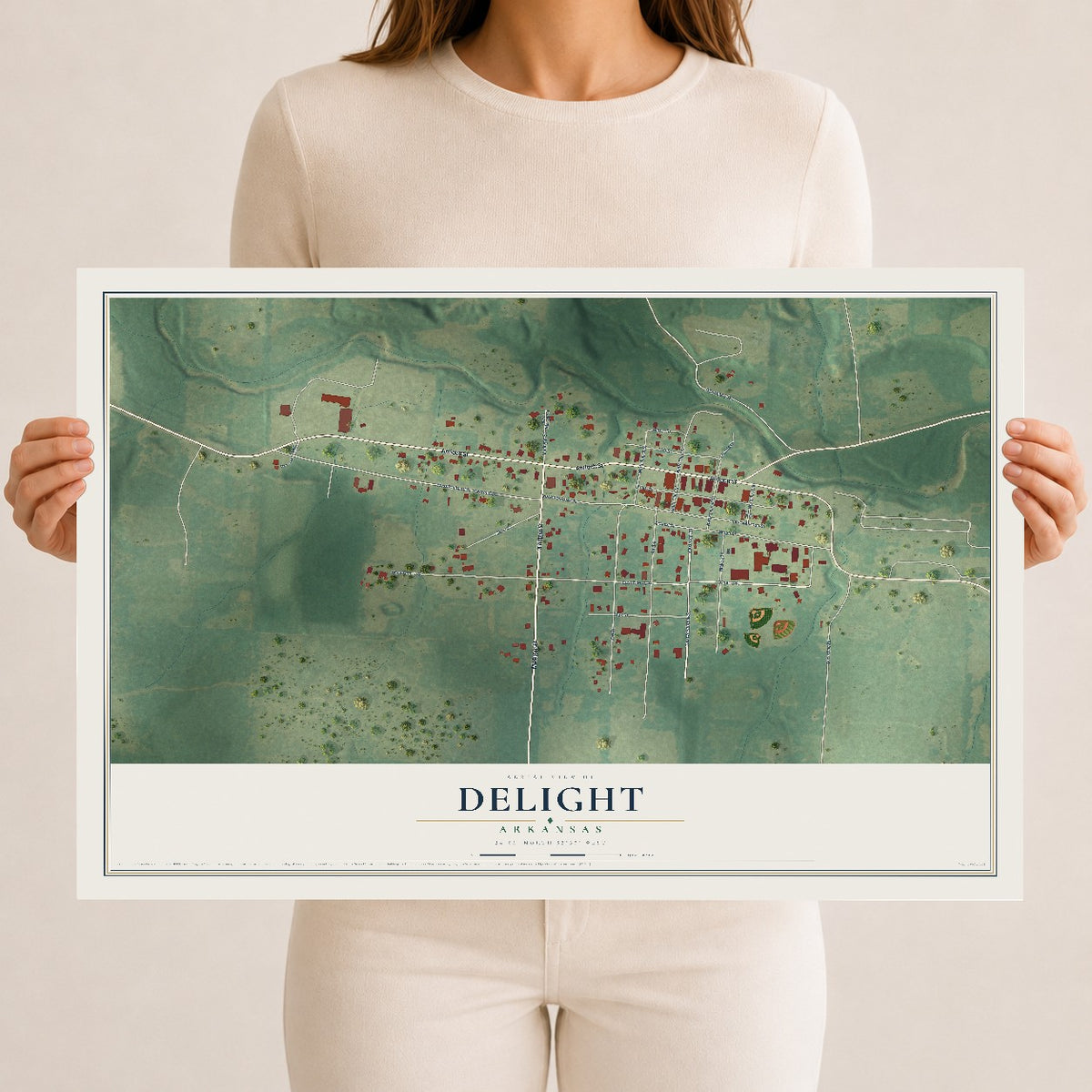 Map of Delight, Arkansas, 12 x 18 inch unframed archival matte print