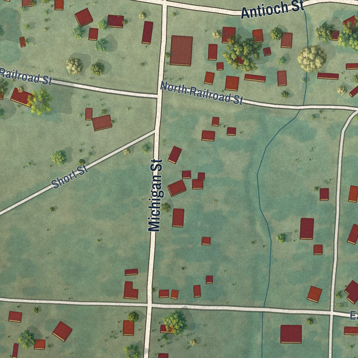 Second close-up of the map of Delight, Arkansas print showing more streets and buildings